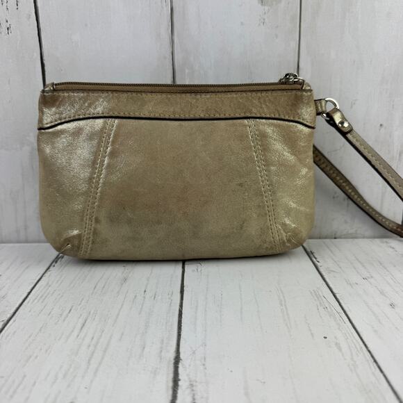 Coach Gold Leather Zip Top Wristlet Clutch Wallet Bag - Picture 2 of 9